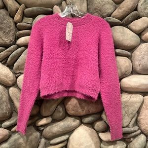 NWT Soft/Fuzzy Purple Crew Neck Crop Sweater - Size Large